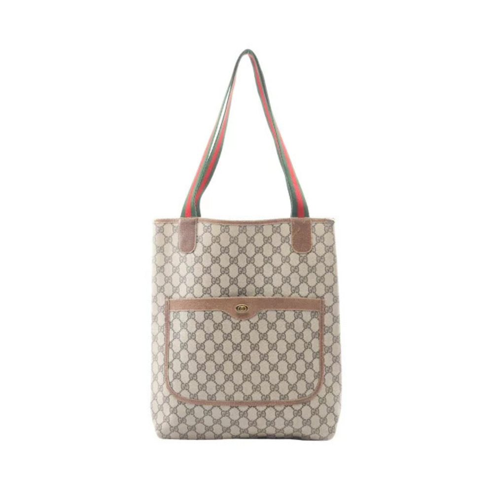 Gucci Sherry GG Plus Tote Bag Canvas Leather Beige Cream Multicolor